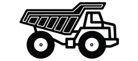 White outline dump truck on black background